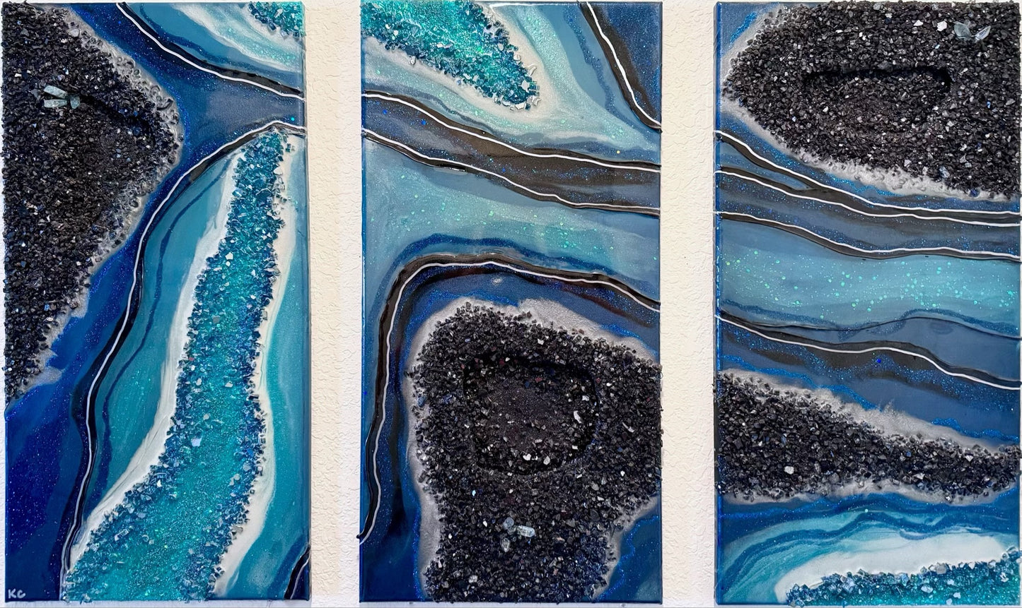 Silver Lining Series: “Obsidian Tide” (Three 24x12” panels)