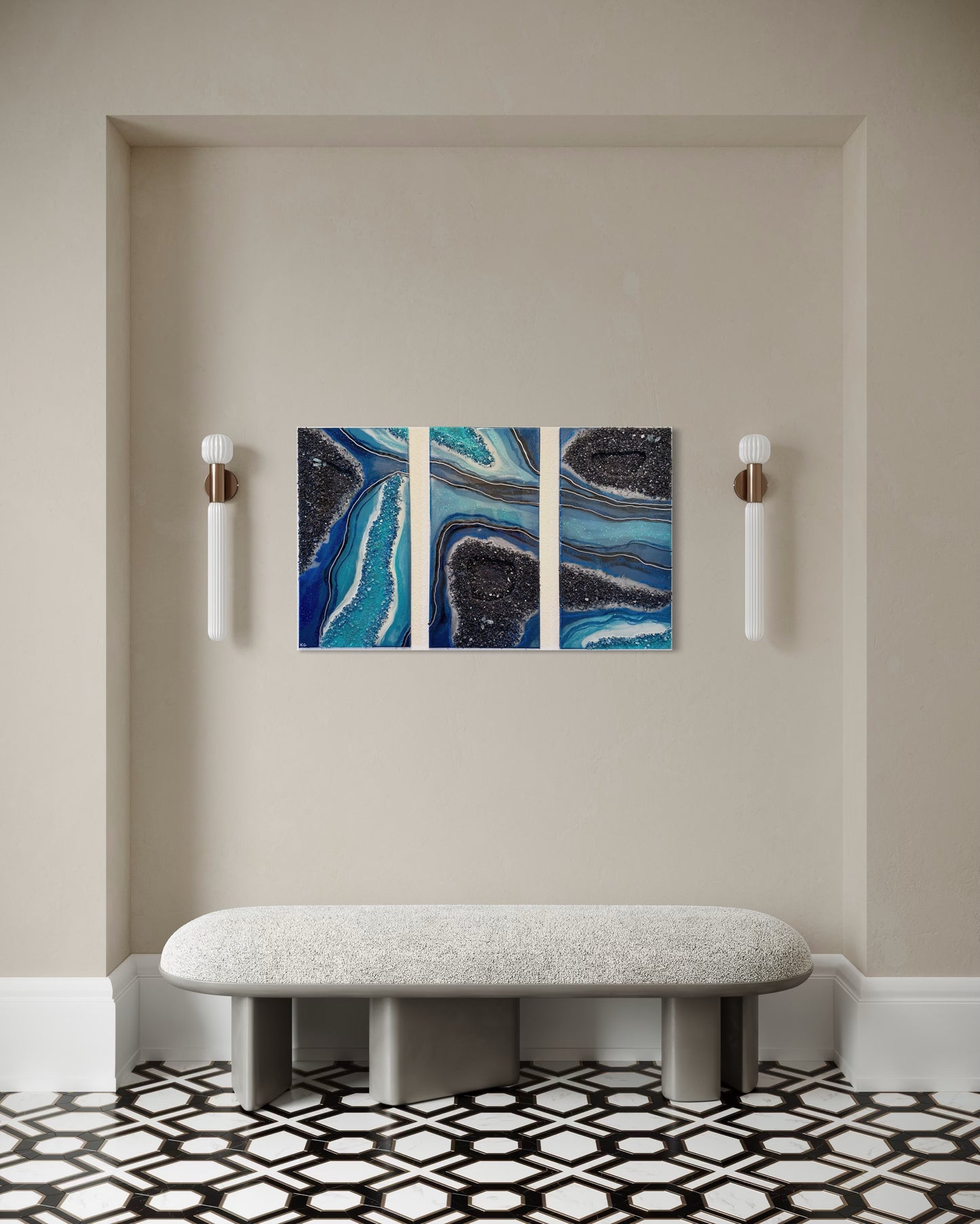 Silver Lining Series: “Obsidian Tide” (Three 24x12” panels)