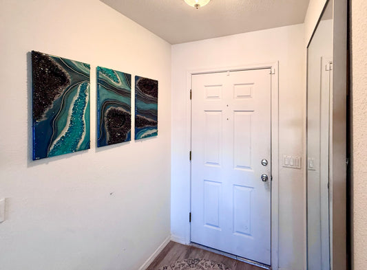 Silver Lining Series: “Obsidian Tide” (Three 24x12” panels)