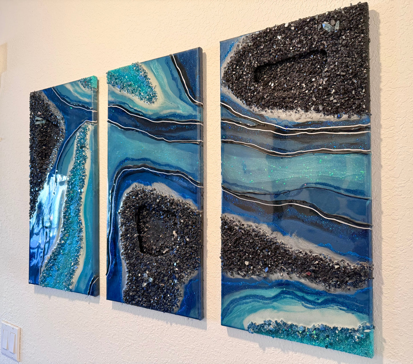 Silver Lining Series: “Obsidian Tide” (Three 24x12” panels)